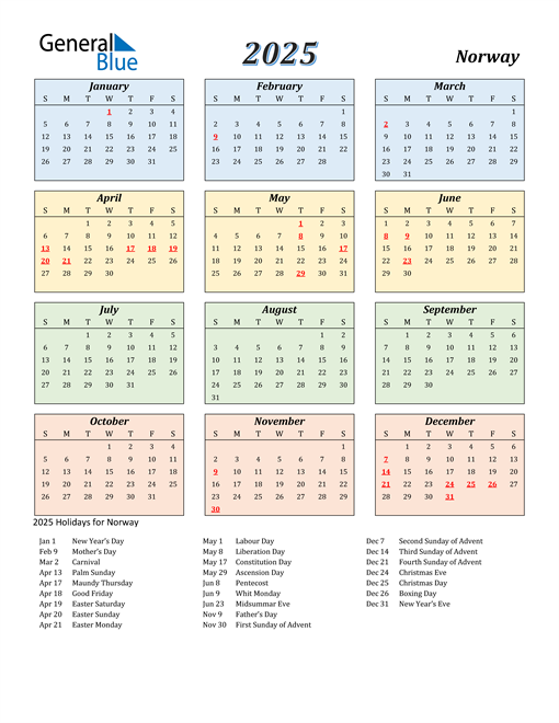 2025 Norway Calendar with Holidays