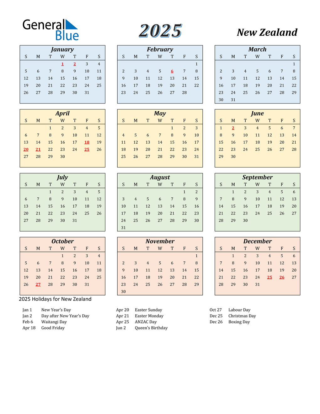 2025 Public Holidays New Zealand Calendar