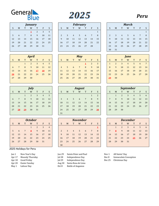 2025 Peru Calendar with Holidays