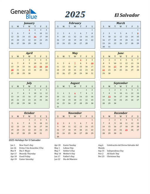 2025 El Salvador Calendar with Holidays