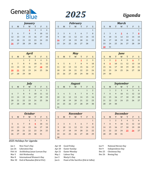 Uganda Calendar 2025