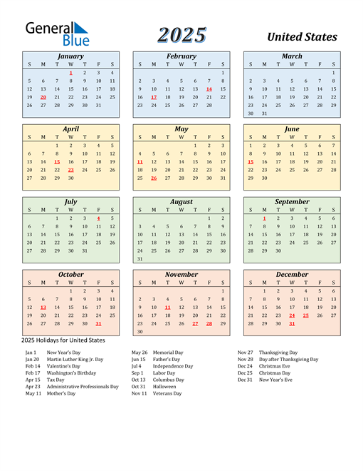 United States Calendar 2025