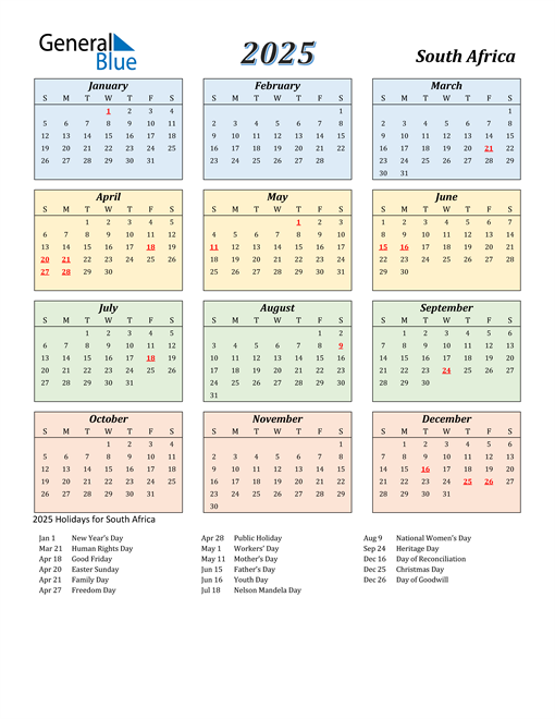 2025 South Africa Calendar With Holidays