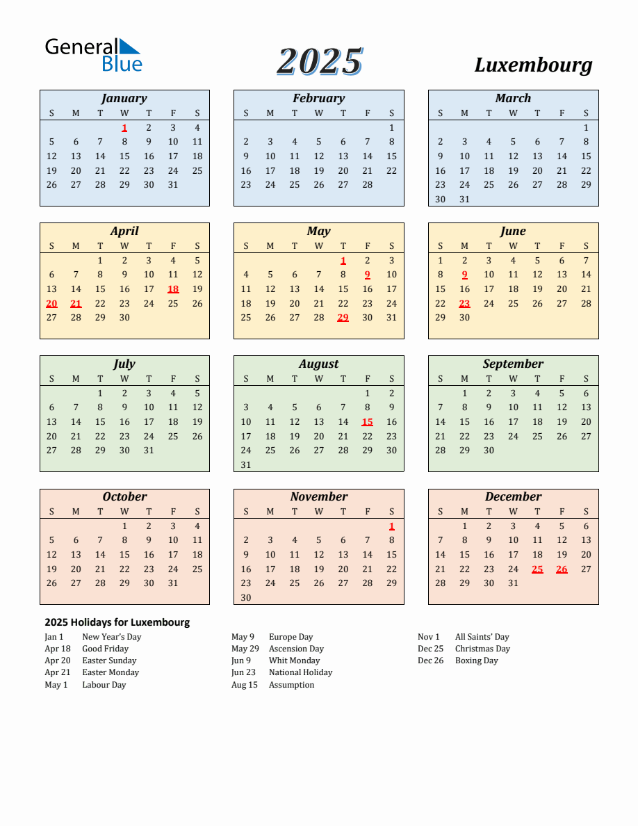 Luxembourg Holiday Calendar 2025 