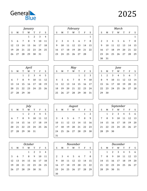 2025 Calendar PDF Word Excel 