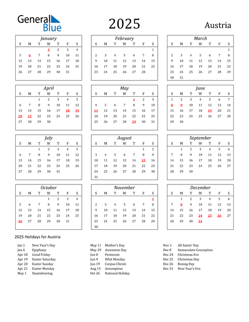 2025 Austria Calendar with Holidays