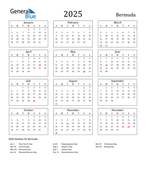 2025 Bermuda Holiday Calendar