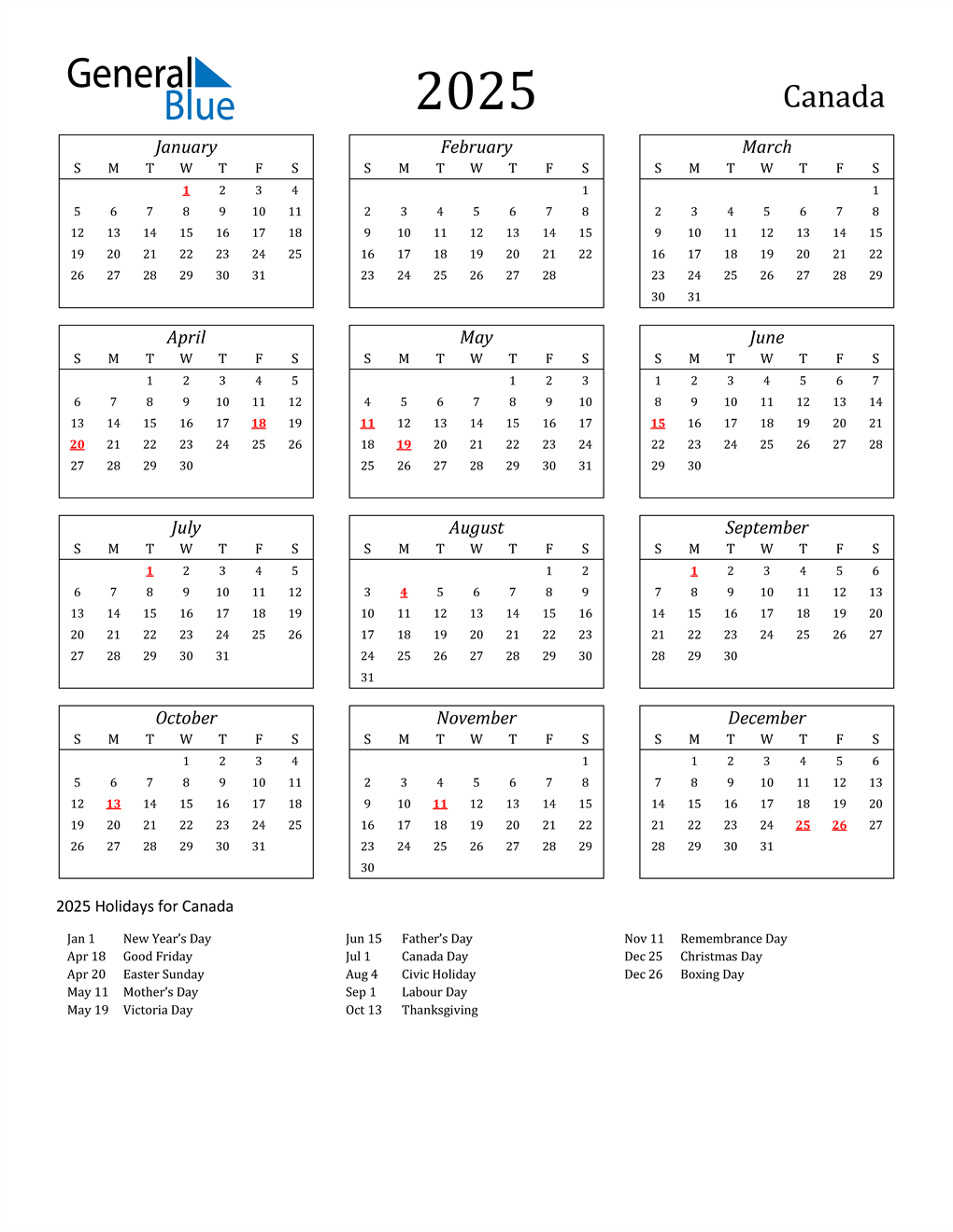 2025 Canadian Calendar With Holidays
