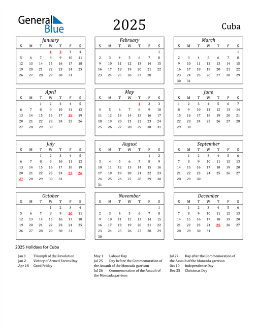 2025 Cuba Holiday Calendar
