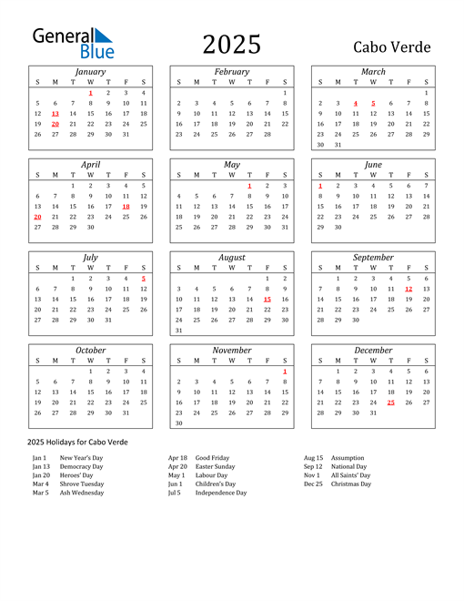 2025 Cabo Verde Calendar with Holidays