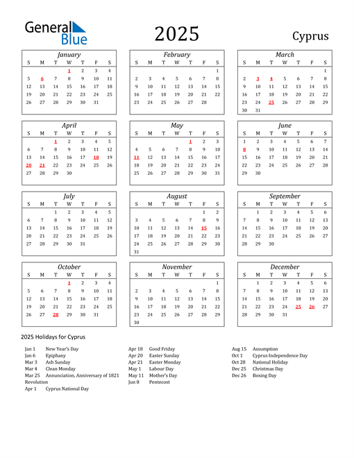 2025 Cyprus Holiday Calendar
