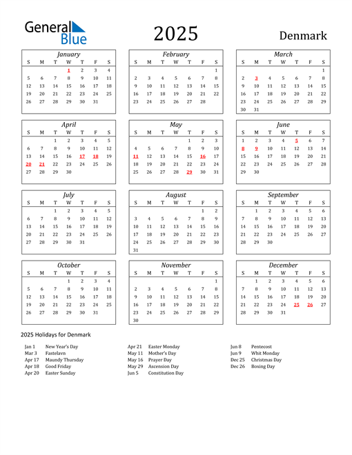 Danish Calendar 2025 With Holidays