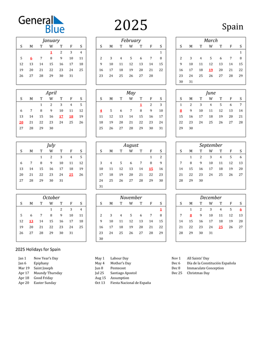 2025 Spain Holiday Calendar