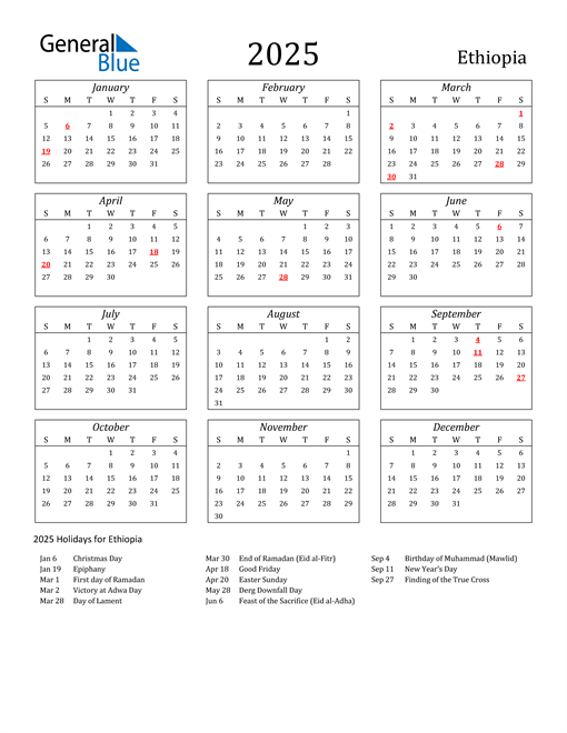 2025 Ethiopia Calendar with Holidays
