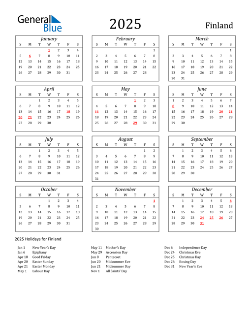 2025 Finland Calendar with Holidays