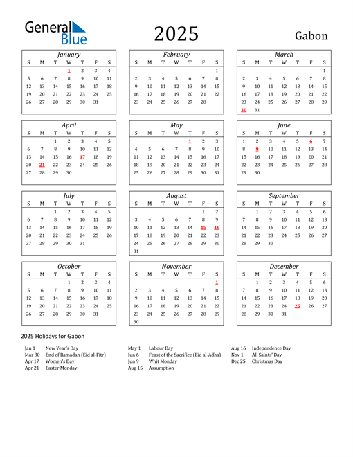 2025 Gabon Holiday Calendar