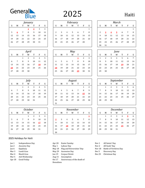 2025 Haiti Holiday Calendar