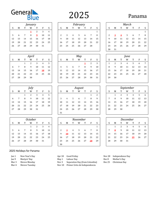 2025 Panama Calendar with Holidays