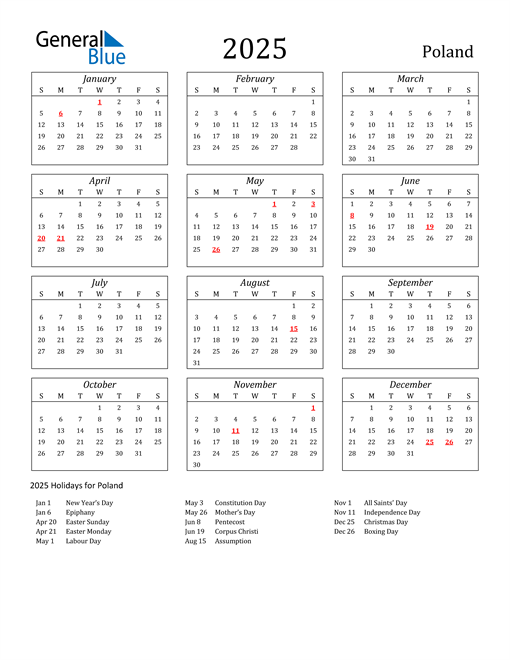 2025 Poland Calendar with Holidays