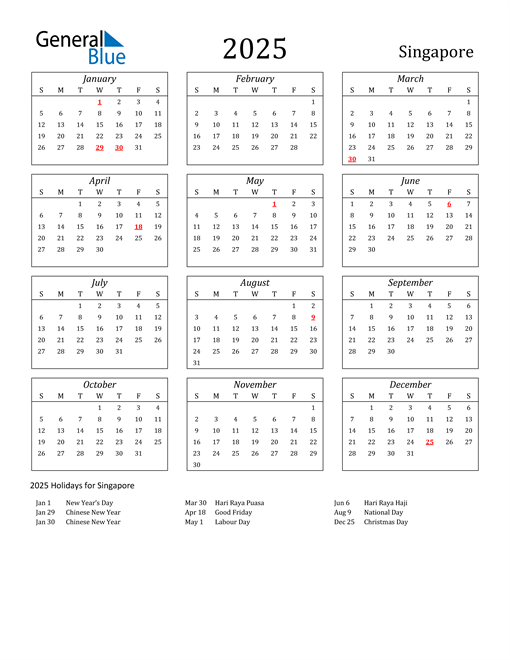 Year 2025 Calendar Singapore 