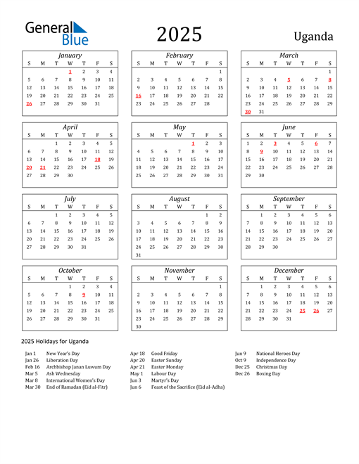 2025 Uganda Holiday Calendar
