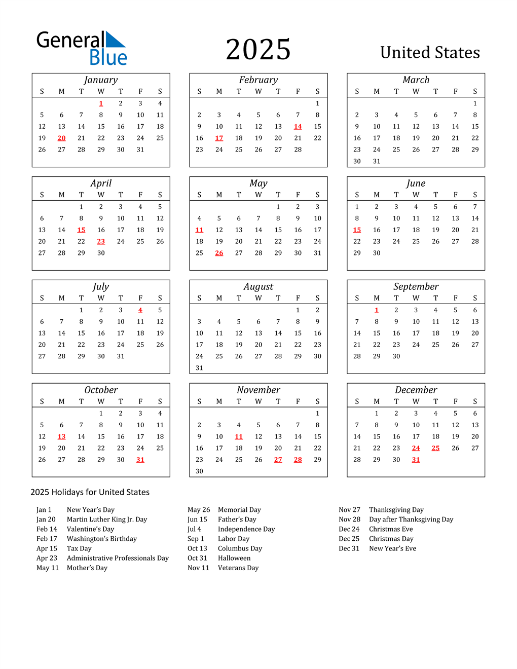 2025 Printable Calendar With Holidays Printable Free Download