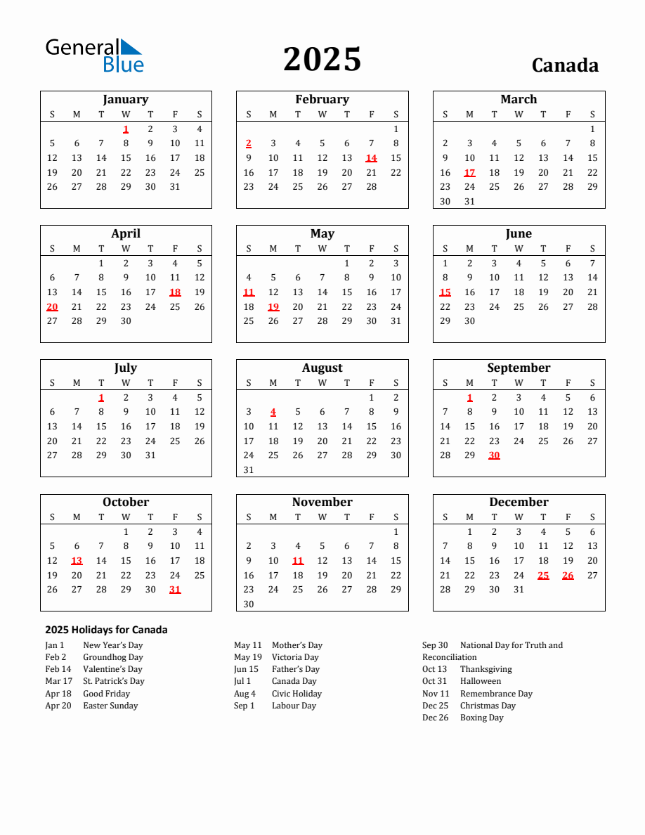 Free Printable 2025 Canada Holiday Calendar