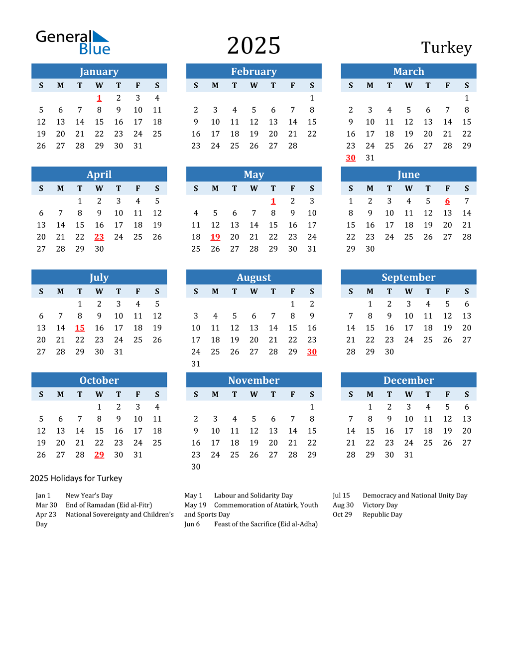 2025 Turkey Calendar with Holidays