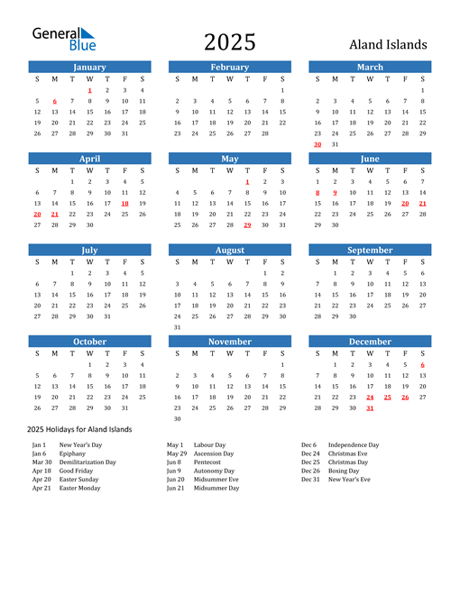 2025 Calendar with Aland Islands Holidays