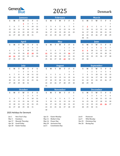 2025 Denmark Calendar with Holidays