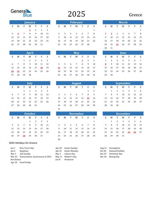 2025 Calendar with Greece Holidays