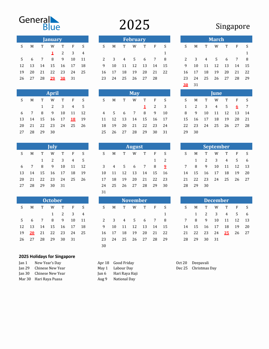 January 2025 Calendar With Holidays Singapore Free