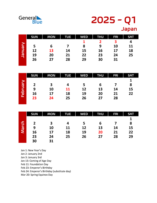  Q1 2025 Calendar with Holidays