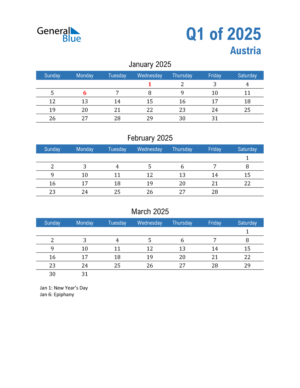  Austria 2025 Quarterly Calendar 