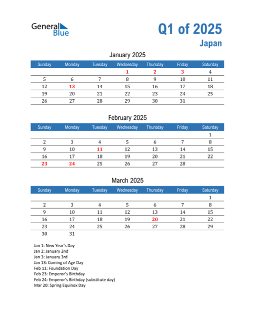  Japan 2025 Quarterly Calendar 