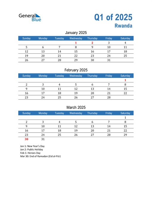  Rwanda 2025 Quarterly Calendar 