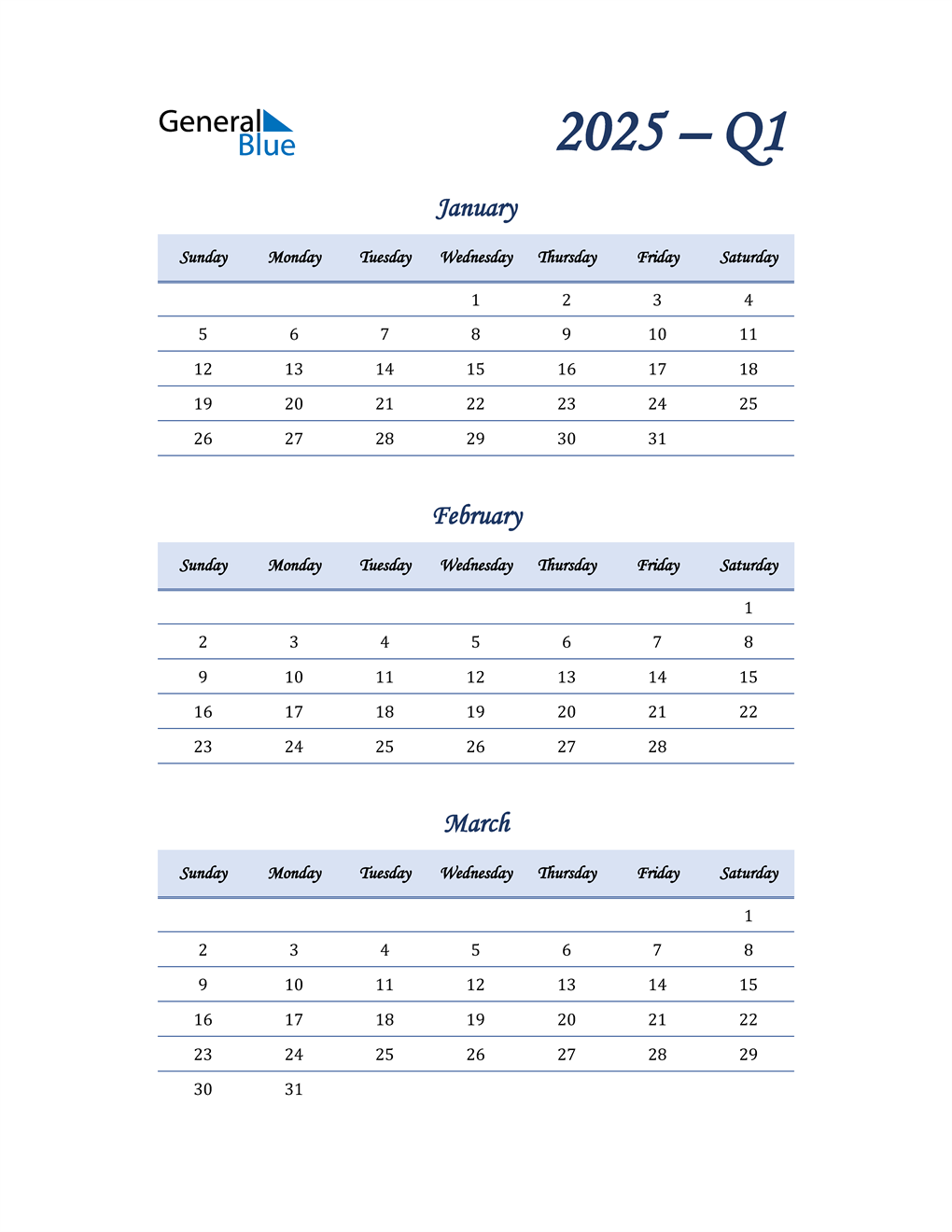  2025 Quarterly Calendar
