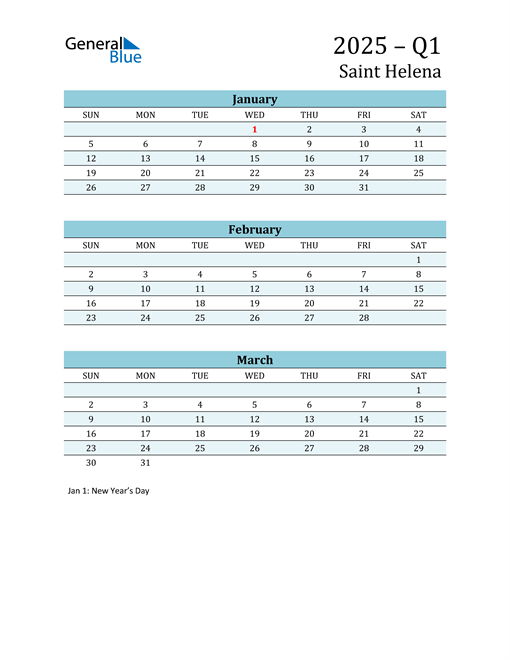  Three-Month Planner for Q1 2025 with Holidays