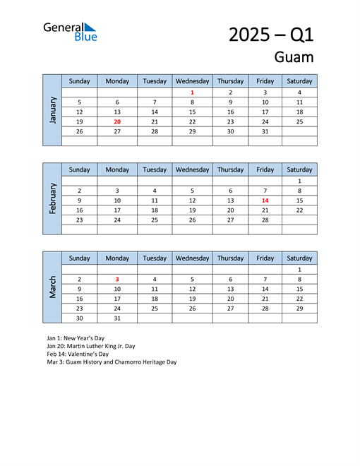  Free Q1 2025 Calendar for Guam