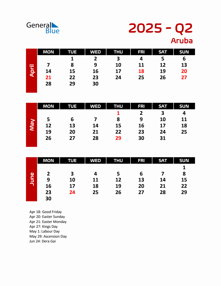 Q2 2025 Calendar With Holidays