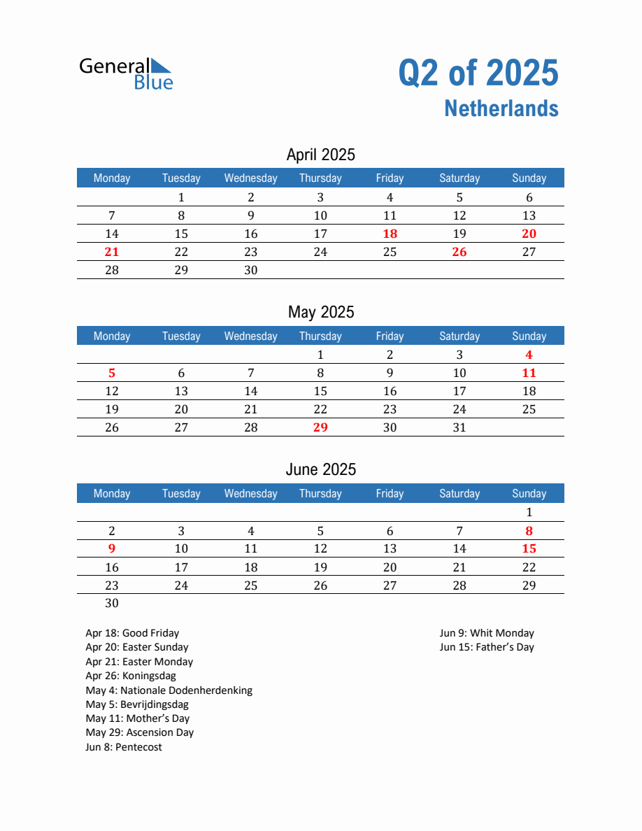 Calendar 2025 With Holidays Netherlands 