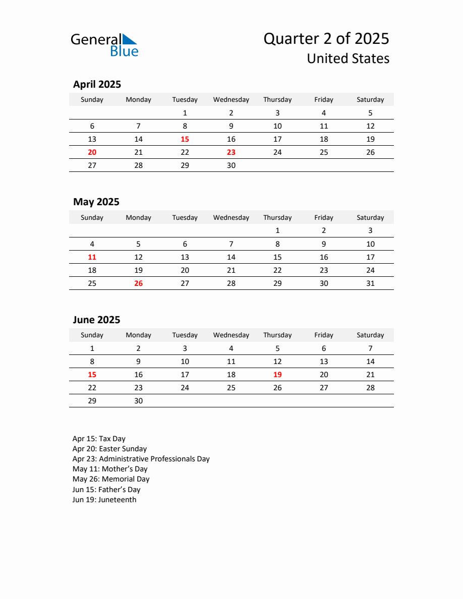 2025 ThreeMonth Calendar for United States