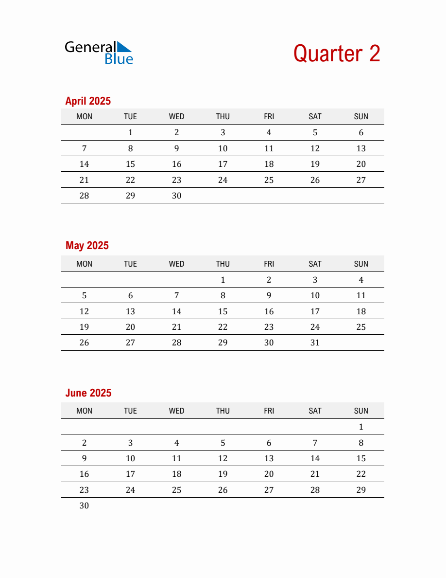 2025 Calendar Quarters 