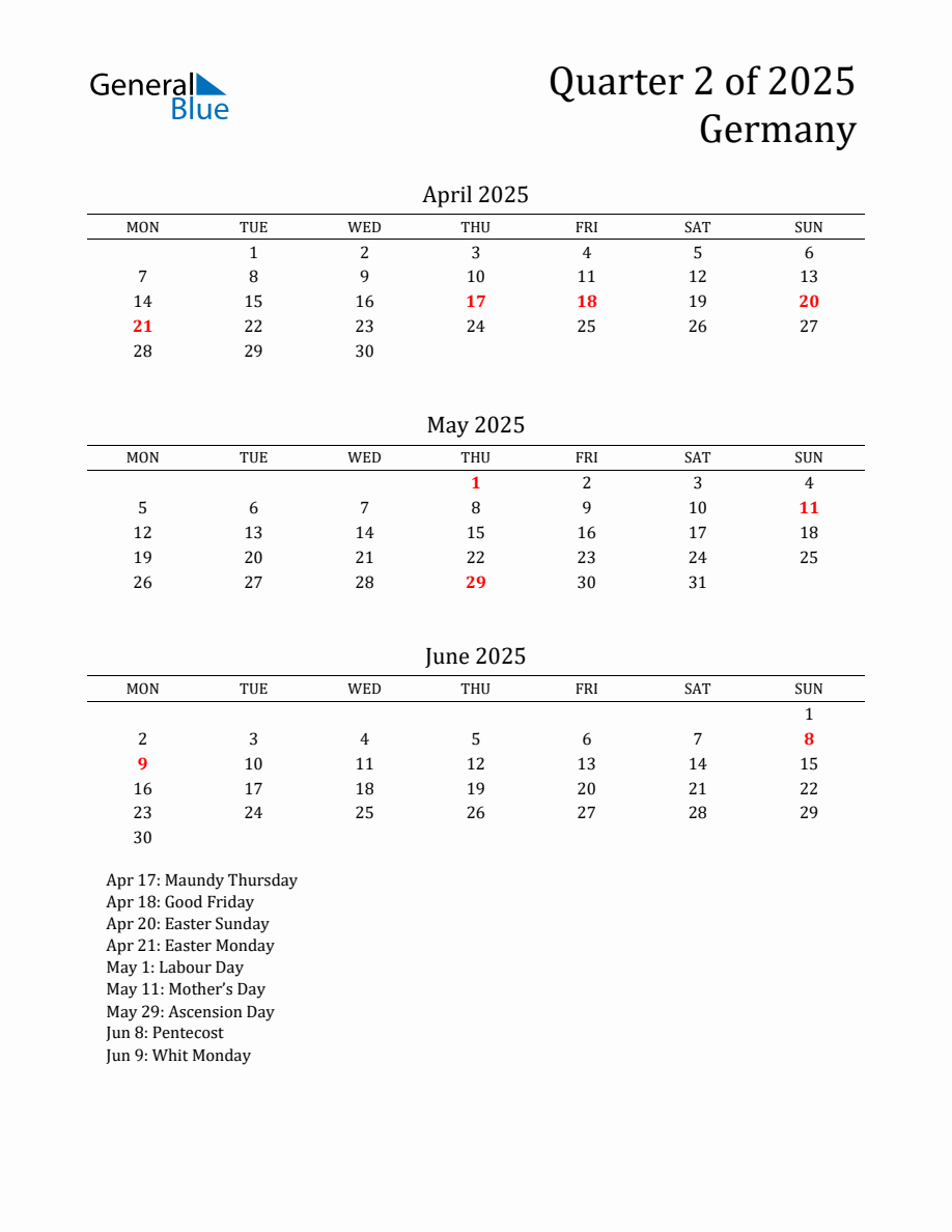 Quarter 2 2025 Germany Quarterly Calendar