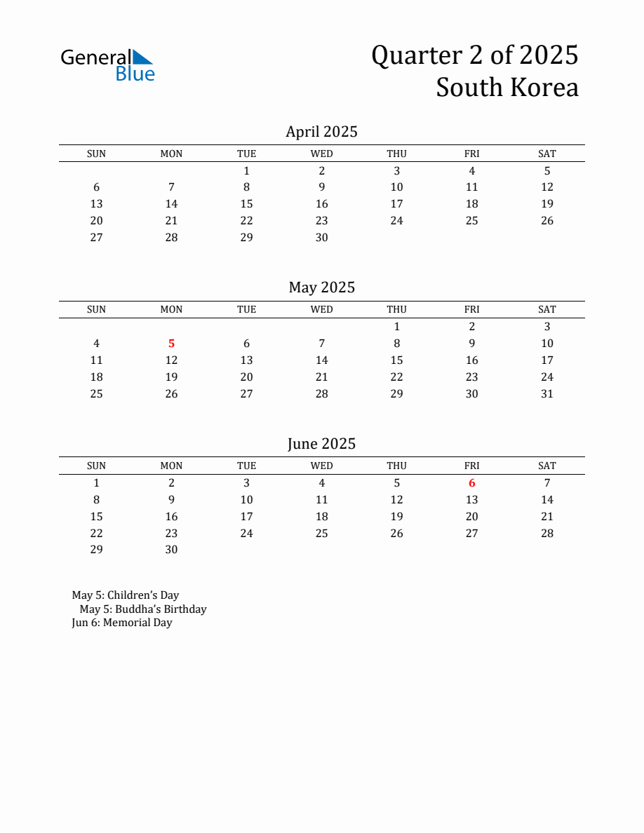 Quarter 2 2025 South Korea Quarterly Calendar