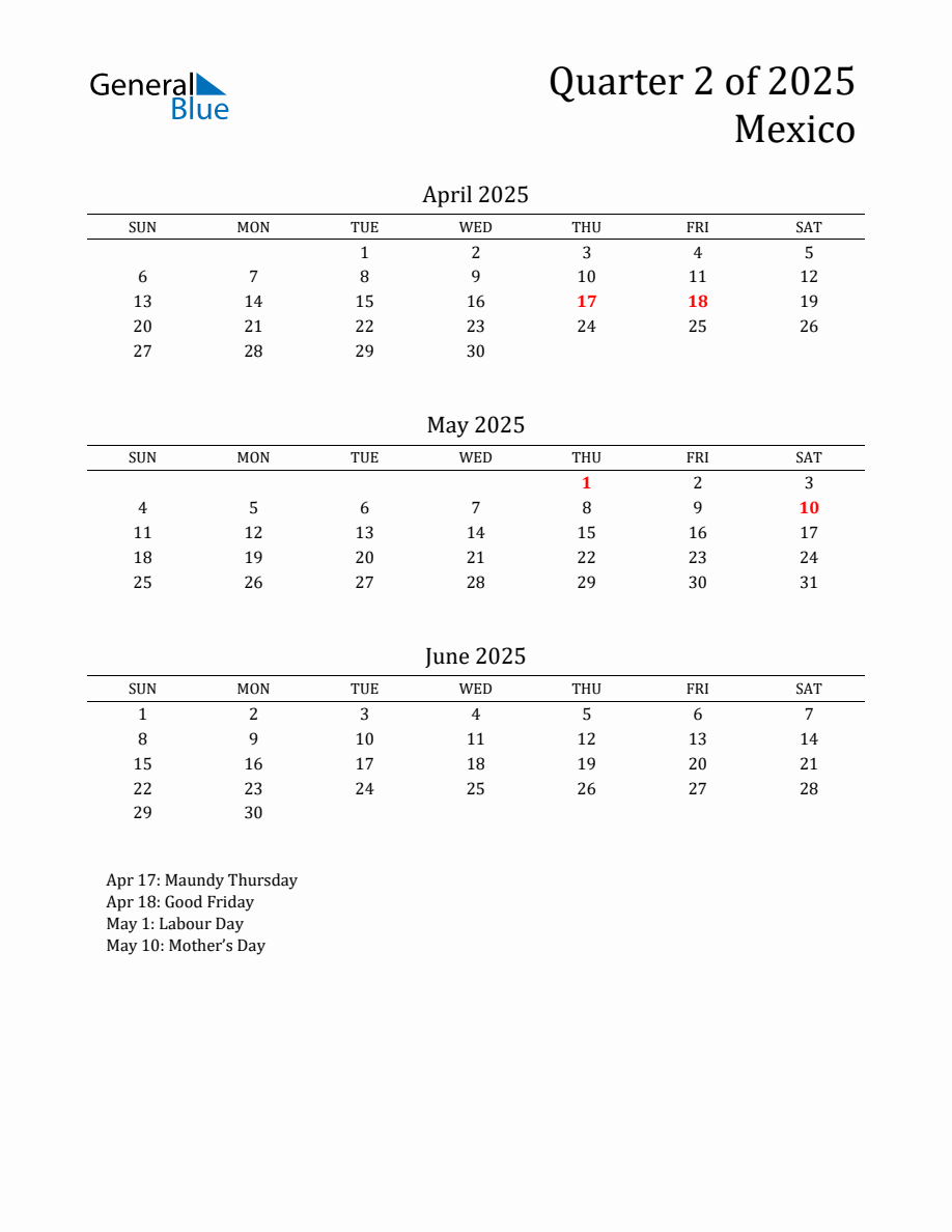 Quarter 2 2025 Mexico Quarterly Calendar