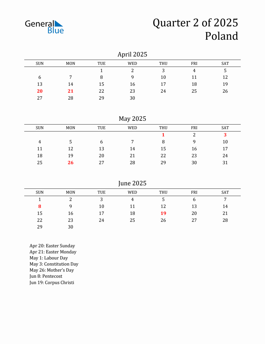 Quarter 2 2025 Poland Quarterly Calendar