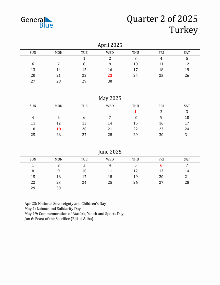 Quarter 2 2025 Turkey Quarterly Calendar