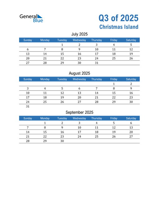 Christmas Island 2025 Quarterly Calendar 