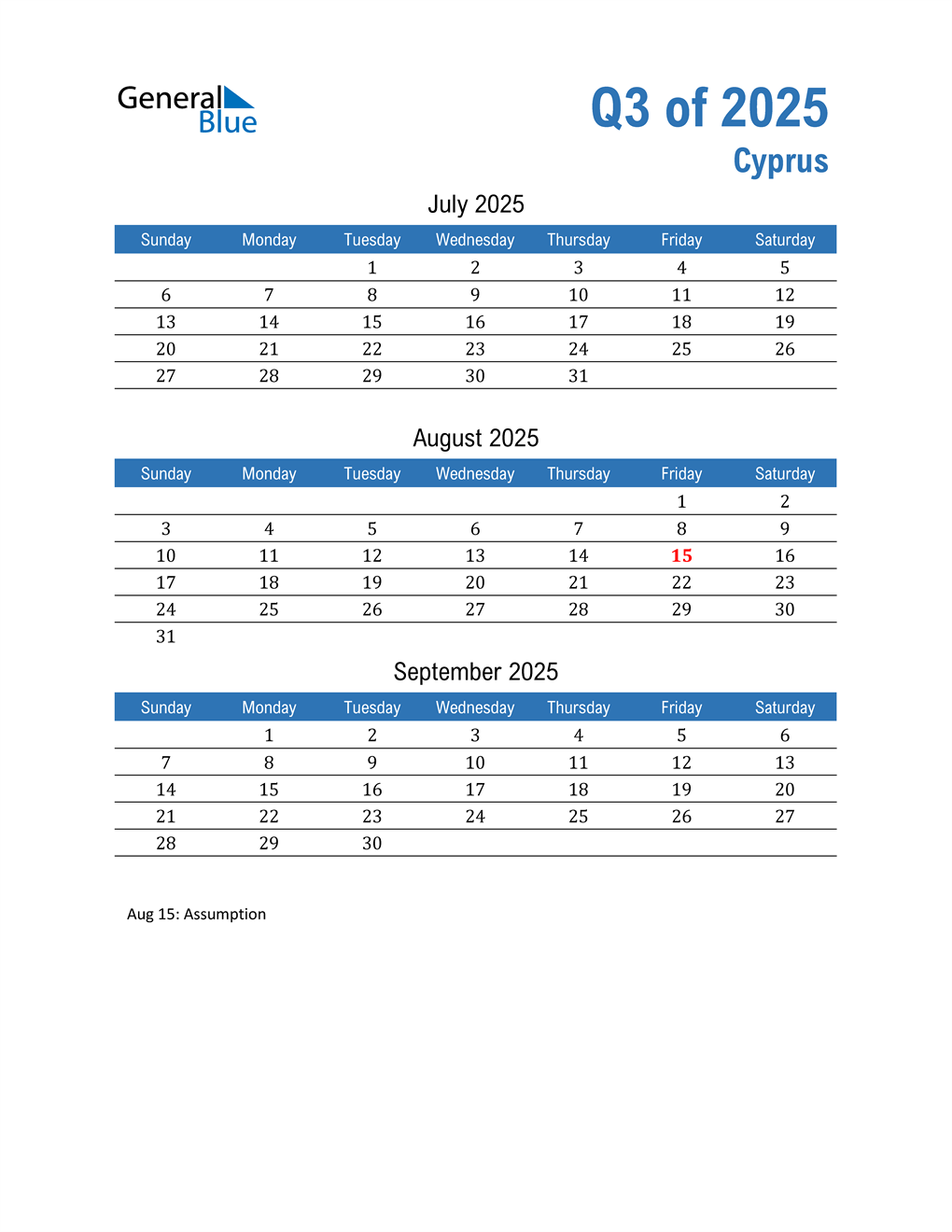 Cyprus 2025 Quarterly Calendar 